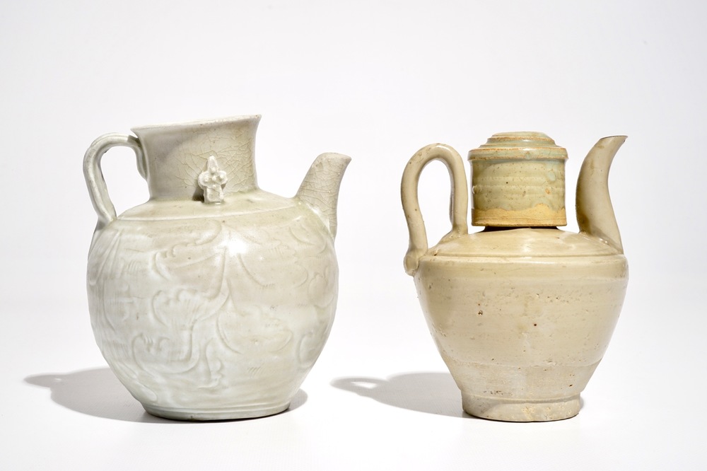 Two Chinese grey- and brown-glazed ewers, Song/Yuan