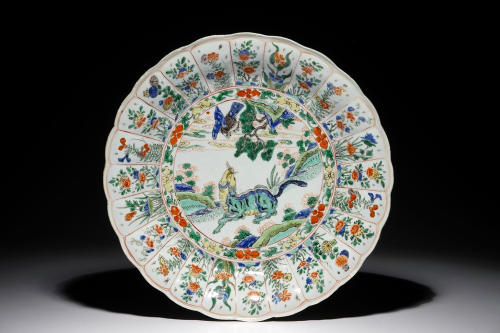 A lobed Chinese famille verte dish with a tiger, Kangxi