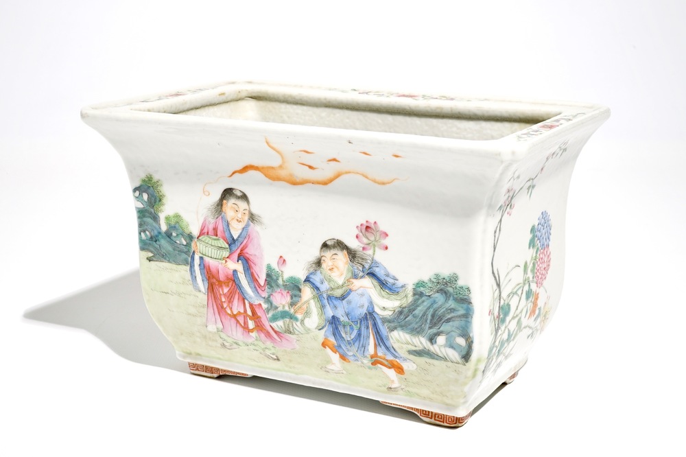 A Chinese famille rose jardiniere with fine figures, Guangxu mark and probably of the period