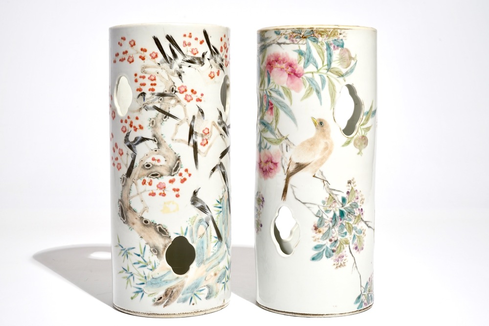 Deux porte-chapeaux en porcelaine de Chine qianjiang cai, 19/20&egrave;me