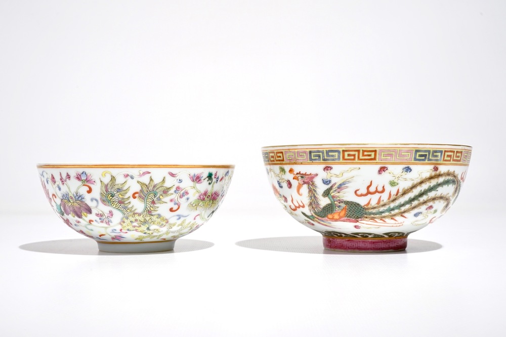 Deux bols en porcelaine de Chine famille rose, marques de Daoguang et Guangxu, 19/20&egrave;me