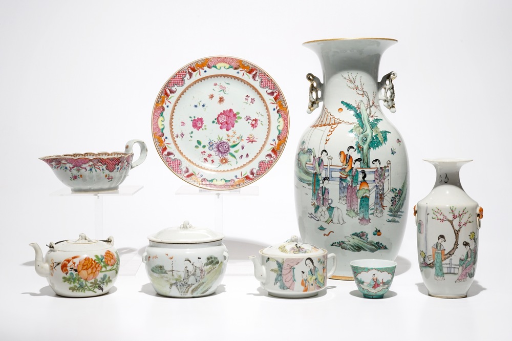 Un lot vari&eacute; en porcelaine de Chine famille rose et qianjiang cai, 18/20&egrave;me