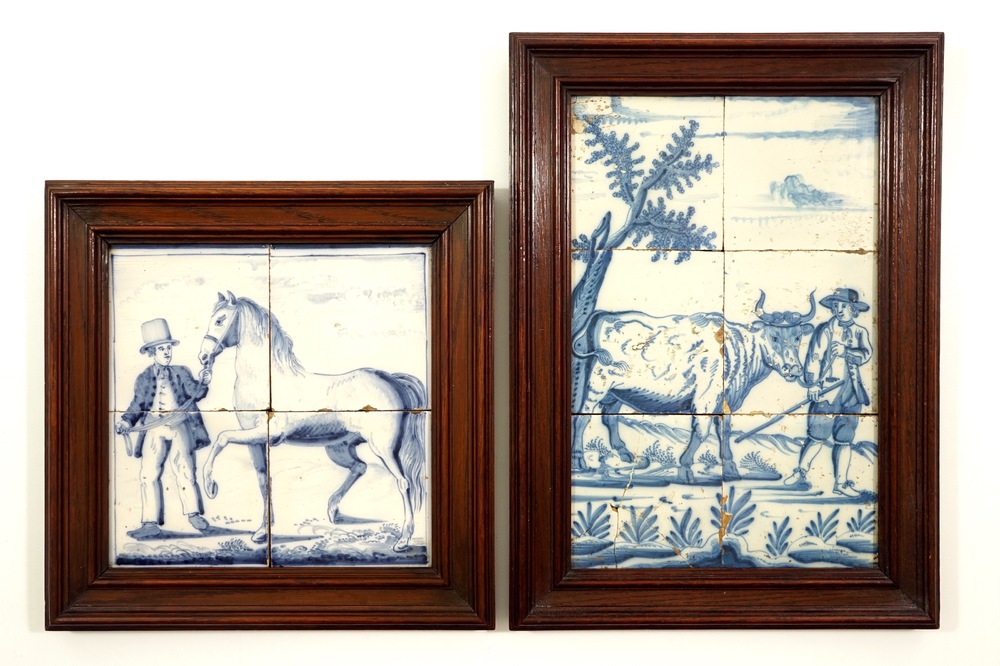 Two Dutch Delft blue and white tile panels, 19th C.