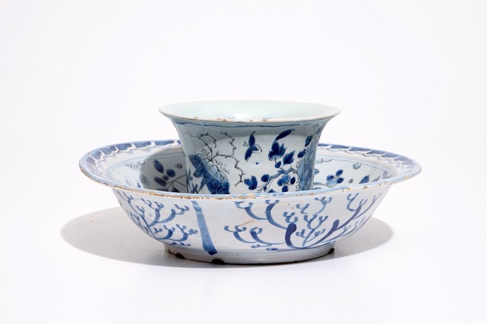 A rare blue and white French faience trembleuse, Nevers, 17th C.