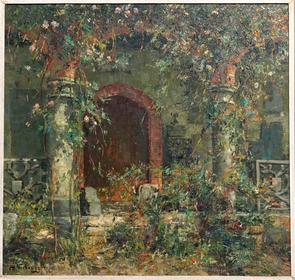 Verbrugghe, Charles (Belgi&euml;, 1877-1974), Zicht op Gruuthuse, olie op paneel