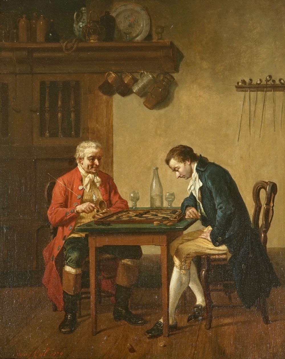 Col, Jan David (Belgium, 1822-1900), The checkers players, oil on panel, dated 1870