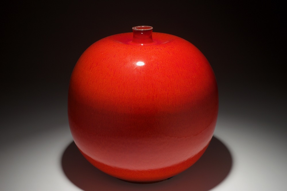 A large oxblood glazed modernist globular vase, Perignem, 2nd half 20th C.