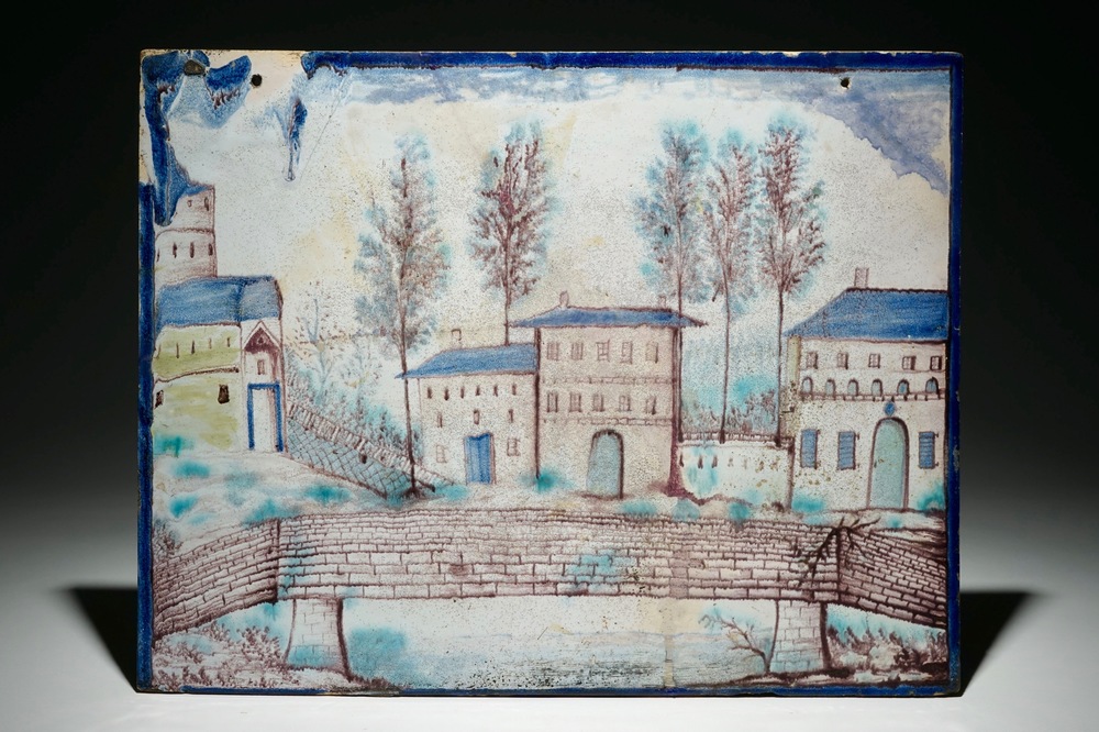A large rectangular topographical faience plaque, poss. Gmunden, Austria, 2nd half 18th C.