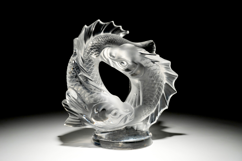 A crystal group of two koi fish, Lalique, France, 2nd half 20th C. - Rob  Michiels Auctions