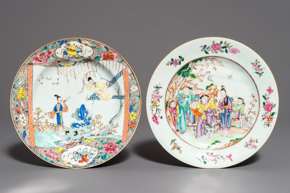 Deux assiettes en porcelaine de Chine famille rose, Yongzheng/Qianlong