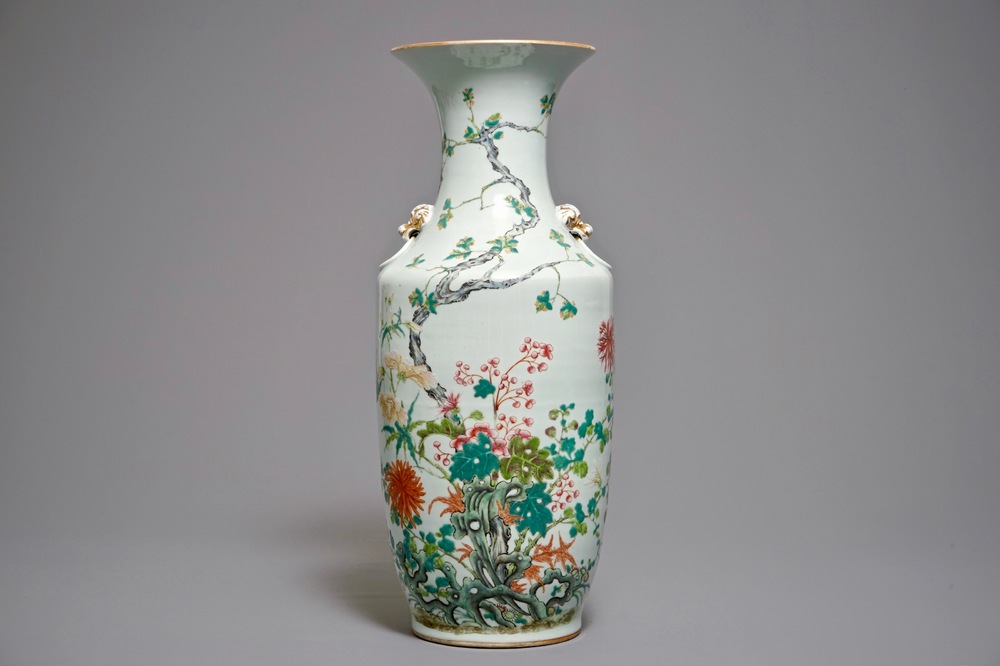 A Chinese famille rose floral vase, 20th C.