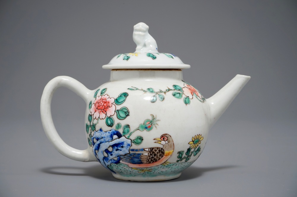 A Chinese famille rose teapot with a duck and a pheasant, Yongzheng