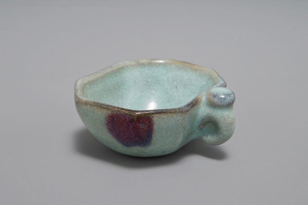 A small Chinese Junyao purple-splashed octagonal cup, probably Yuan or Ming