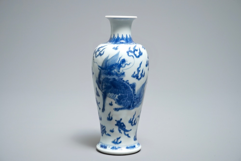 A Chinese blue and white 'qilin' vase, Kangxi