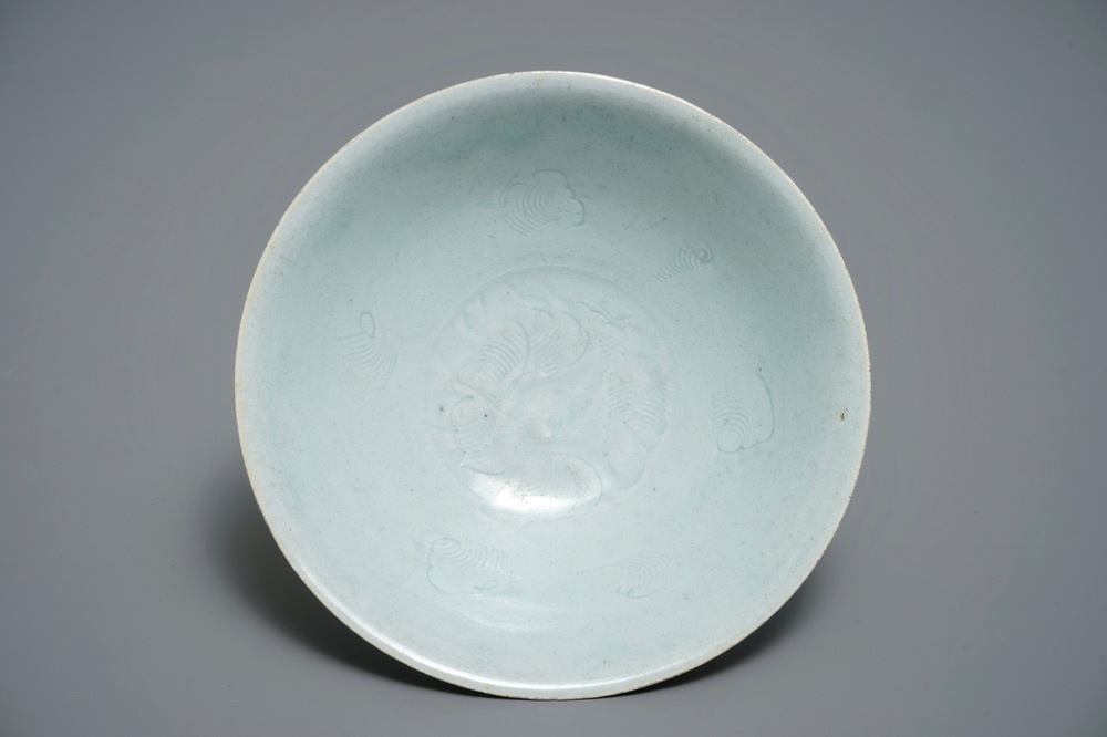 A Chinese incised qingbai bowl with underglaze floral design, Song or Ming