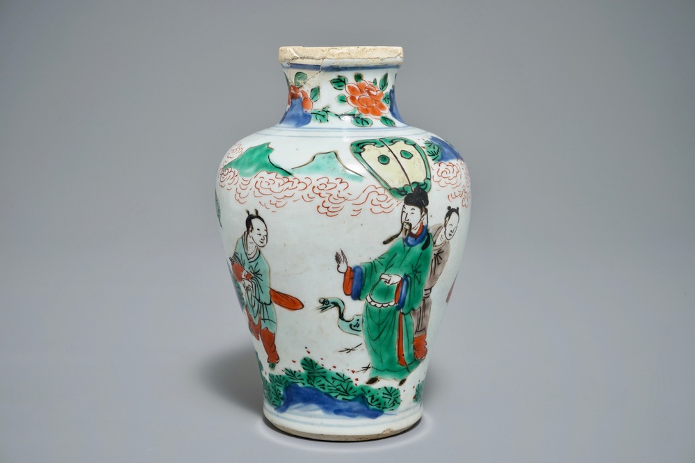 A Chinese wucai vase with mythological design, Transitional period