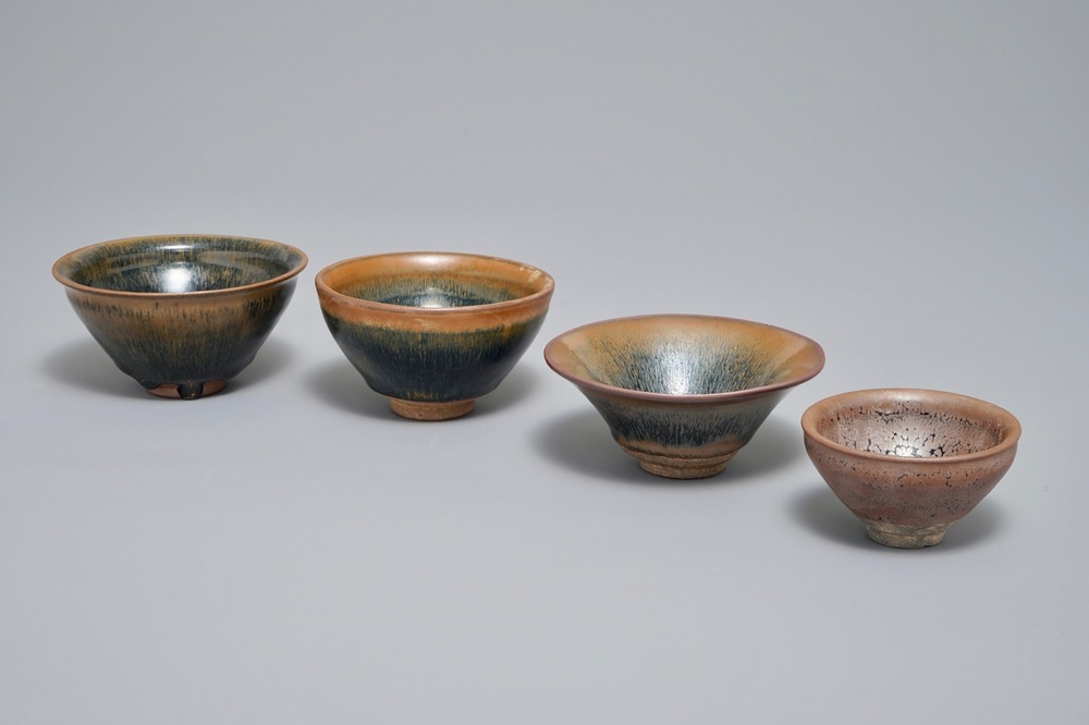 Four various Chinese Jian yao temmoku tea bowls, Song or later