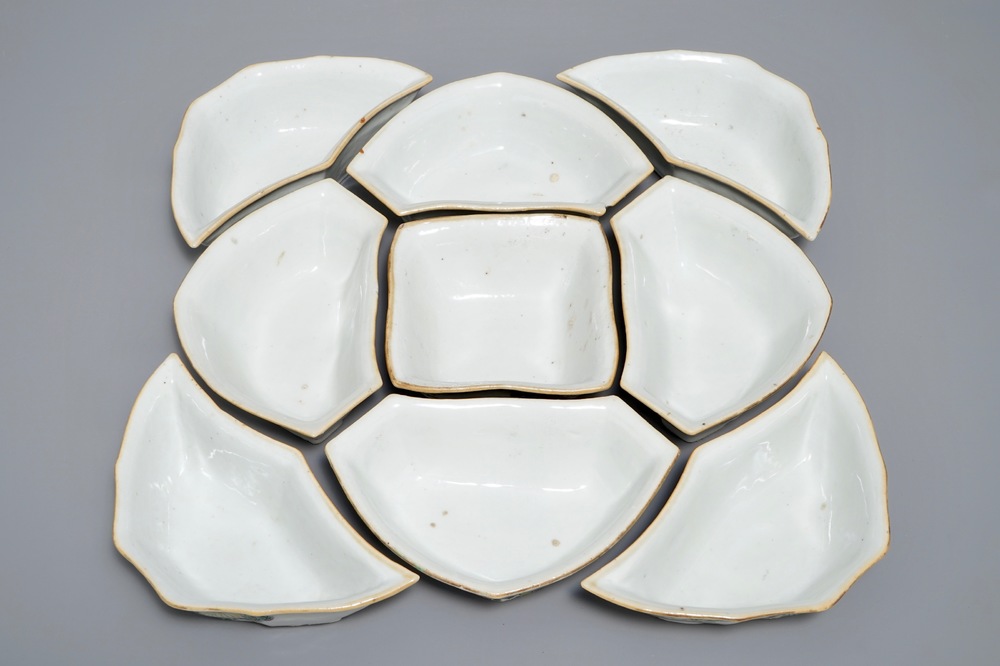 A Chinese qianjiang cai nine-piece sweetmeat set, Tongzhi mark, 19/20th C.