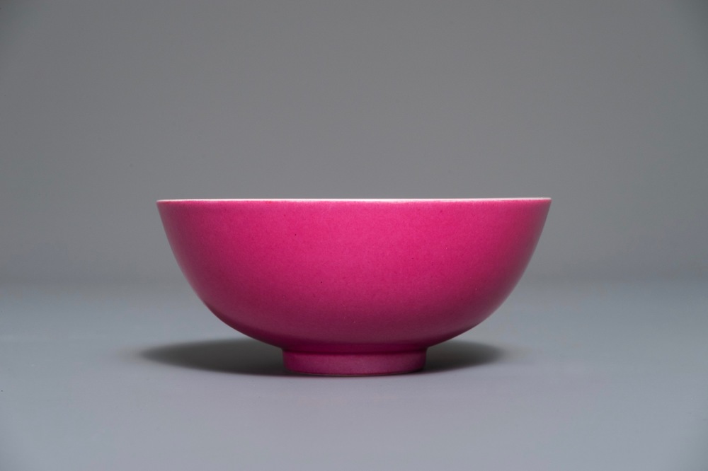 A Chinese monochrome puce-enamelled bowl, Jiaqing mark, 19/20th C.