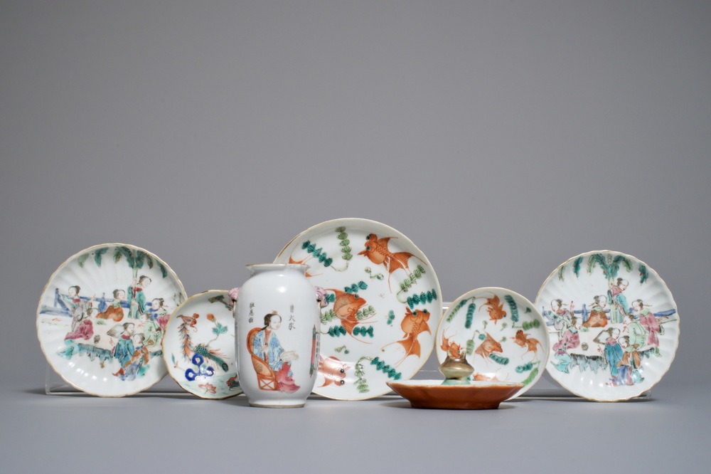 A varied lot of Chinese famille rose porcelain, 19th C.
