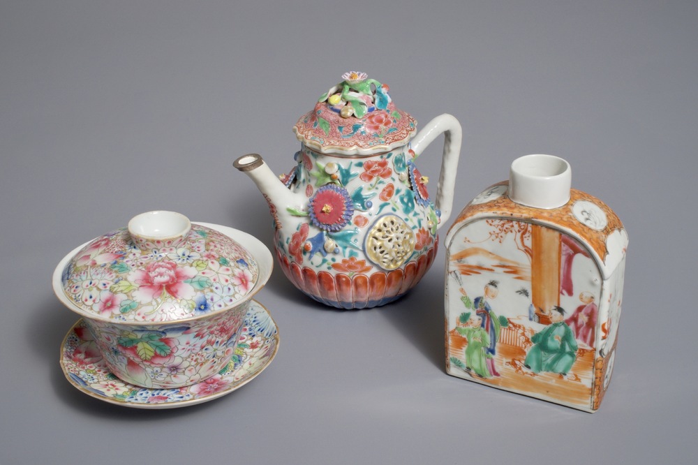 雍正及之后   粉彩瓷碗  茶叶罐 和茶壶一套