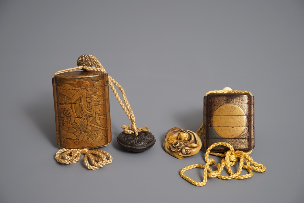 Two Japanese Maki E Lacquer Inro With Ojime And Netsuke Meiji 19th C Rob Michiels Auctions