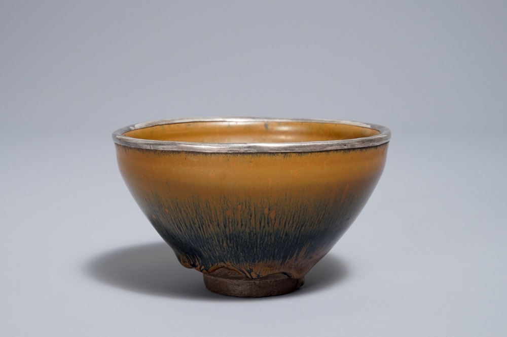 A Chinese silver-mounted Jian 'hare's fur' bowl, Song