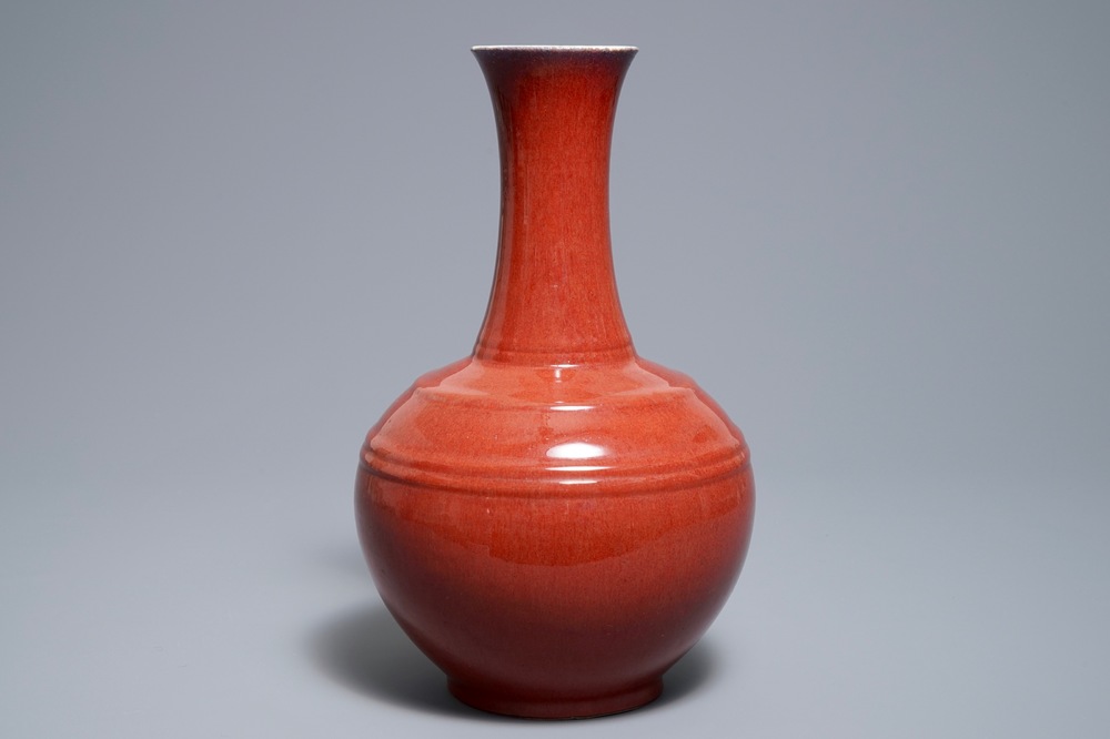 A Chinese sang-de-boeuf-glazed bottle vase, 18/19th C.