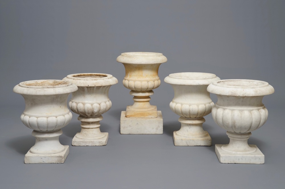 Five Italian marble 'Medici' vases, 19th C.