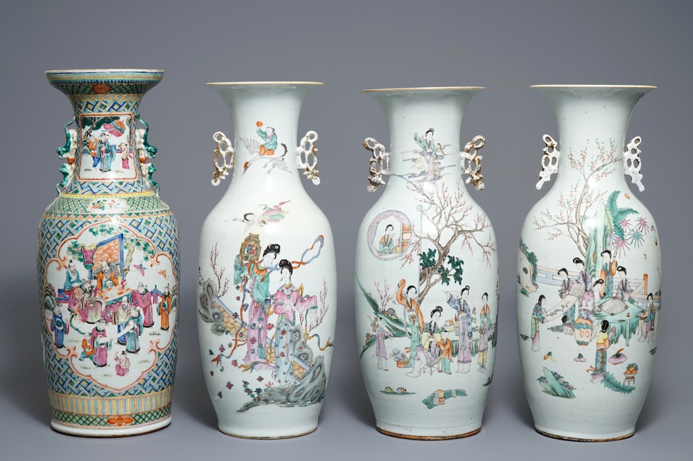 Quatre vases en porcelaine de Chine famille rose, 19/20&egrave;me