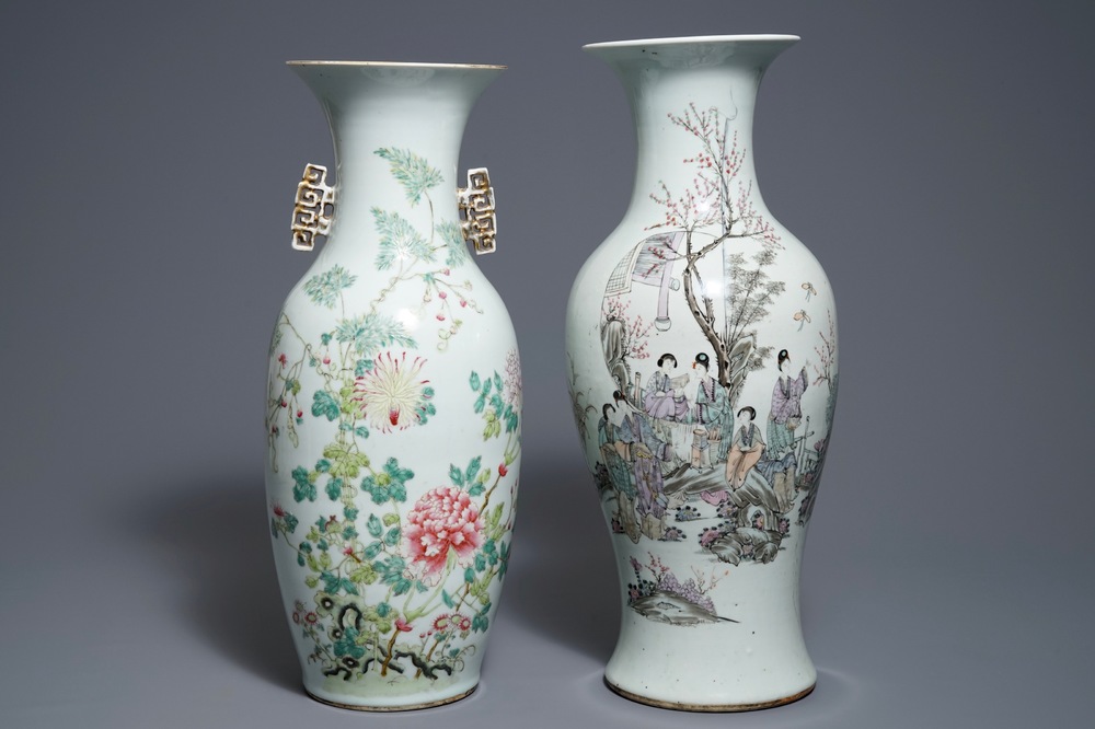 Two Chinese famille rose and qianjiang cai vases, 19/20th C.