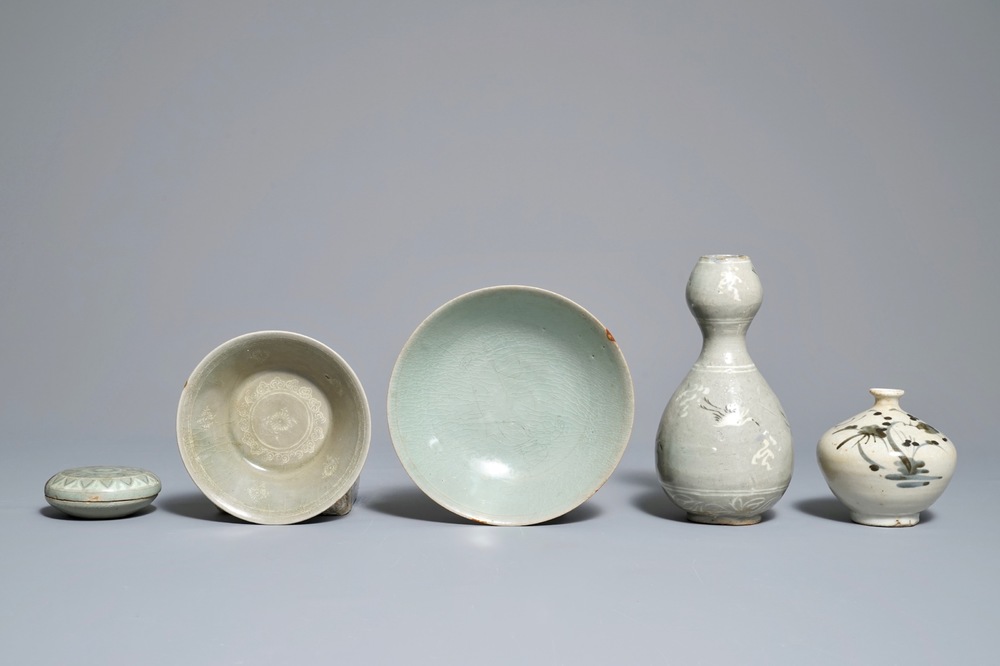 A selection of Korean celadon-glazed wares, Goryeo and later