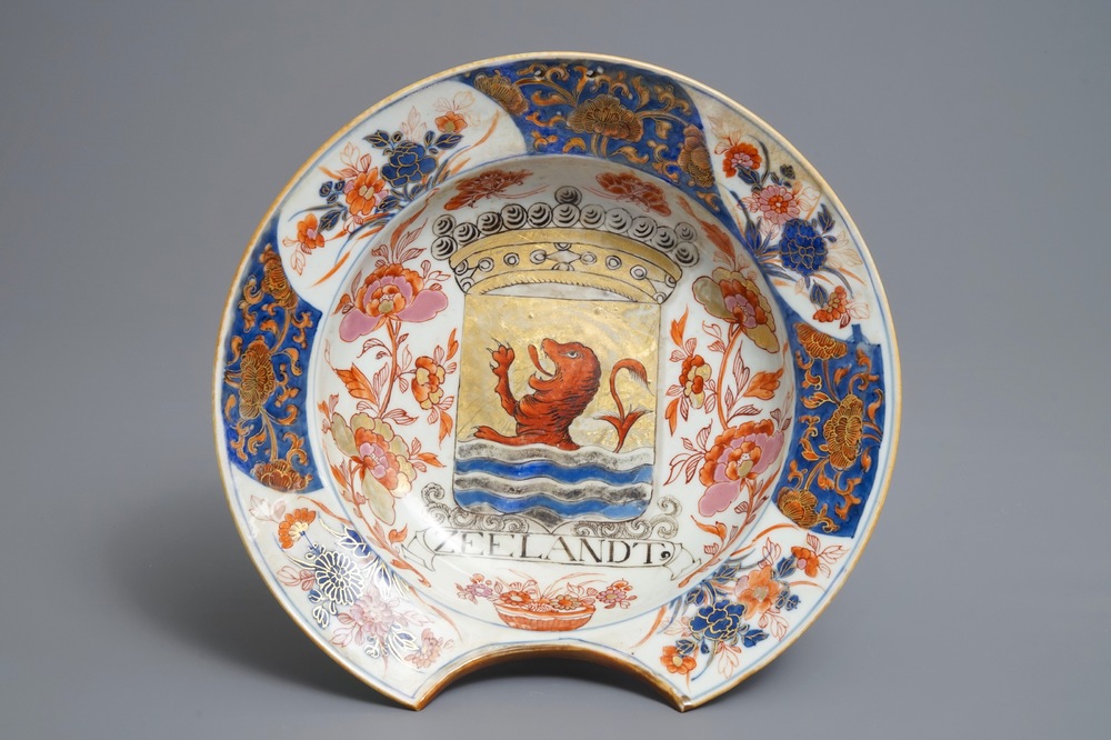 A Chinese rose-Imari 'Provinces' shaving bowl with the arms of Zeeland, Kangxi/Yongzheng