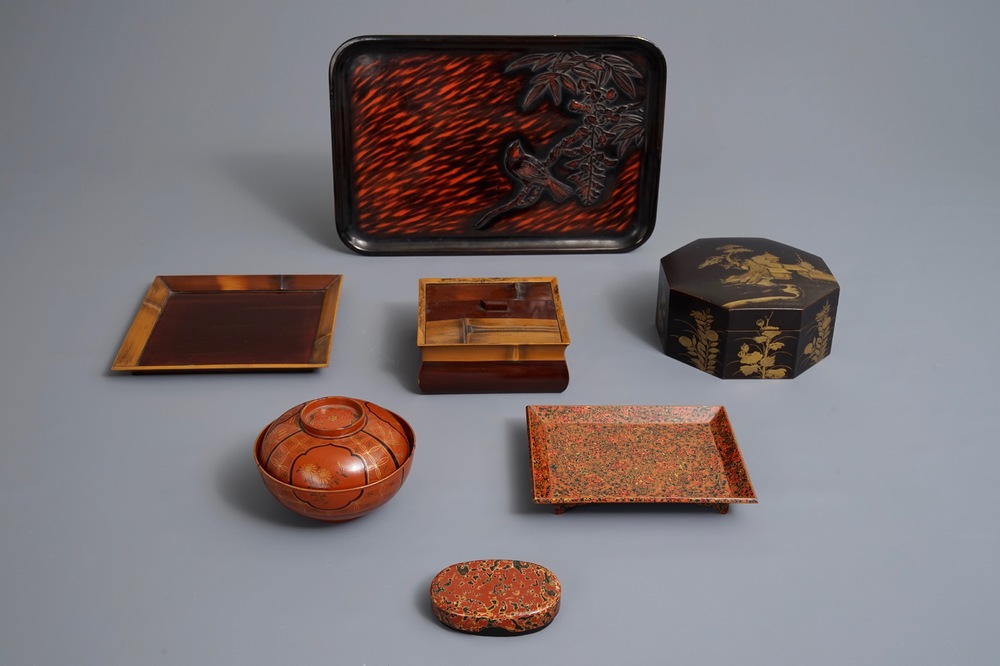 A varied collection of Japanese lacquer wares, Meiji/Showa, 19/20th C.