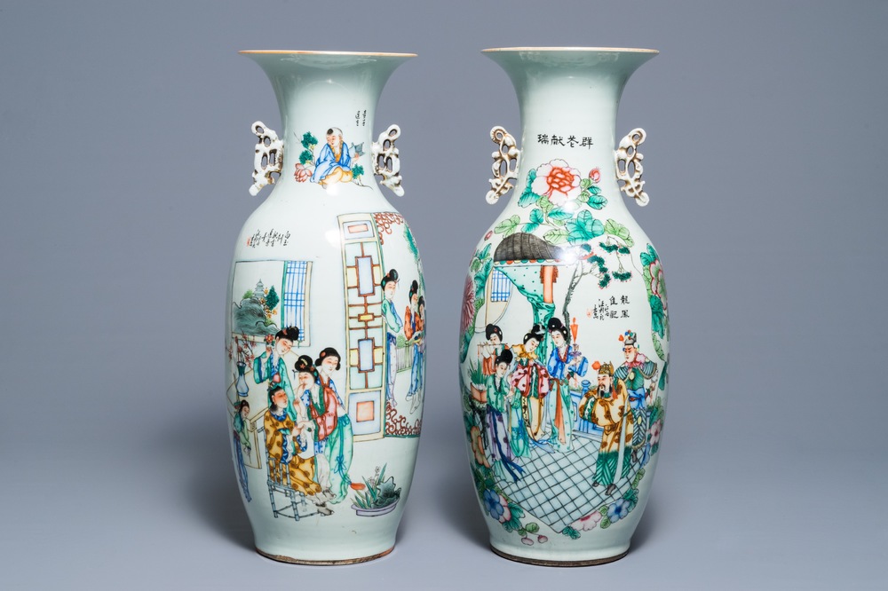 Deux vases en porcelaine de Chine famille rose aux doubles d&eacute;cors, 19/20&egrave;me