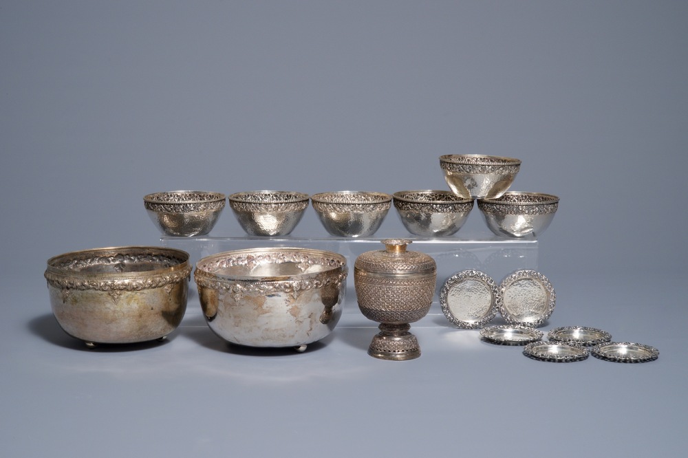 A varied collection of silver wares, South-East Asia, 19/20th C.