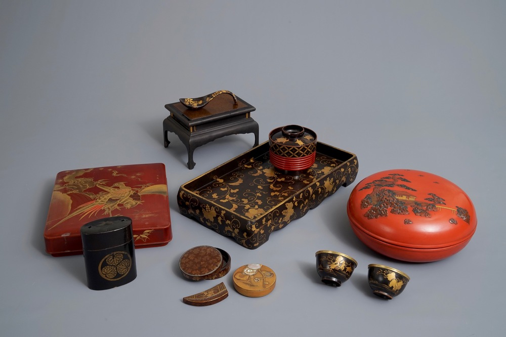 A varied collection of Japanese lacquer wares, Meiji/Showa, 19/20th C.