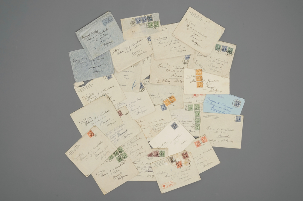 Een Belgisch-Chinees archief met correspondentie, postzegels en enveloppes, ca. 1936
