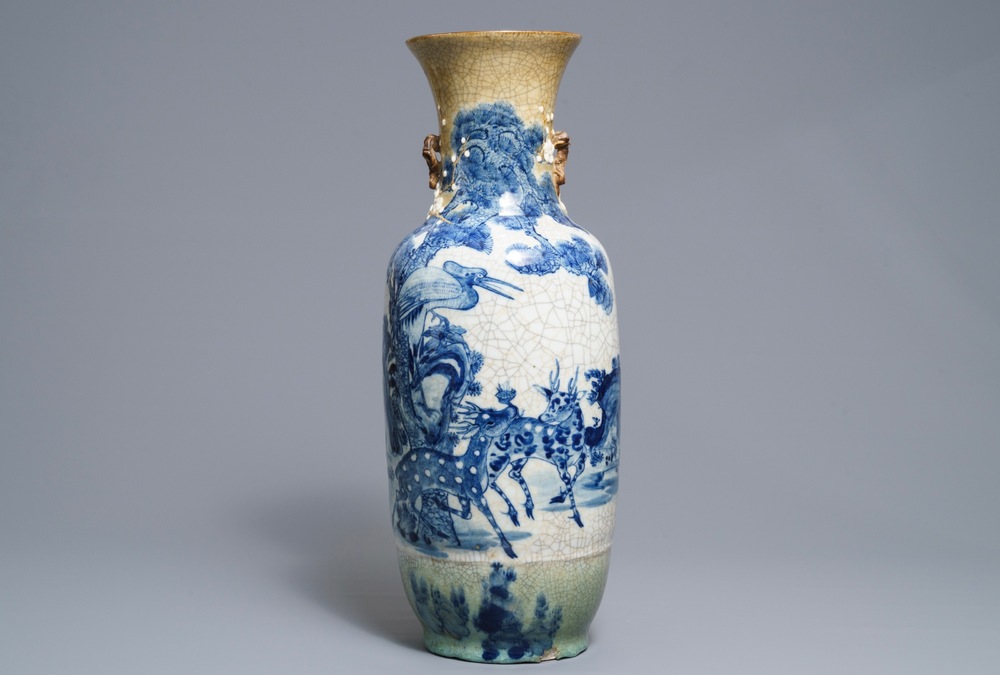 A Chinese Nanking crackle-glazed 'deer and crane' vase, 19th C.