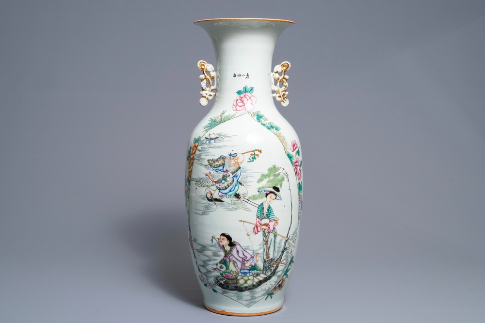 A Chinese famille rose 'Liu Hai' vase, 19/20th C.