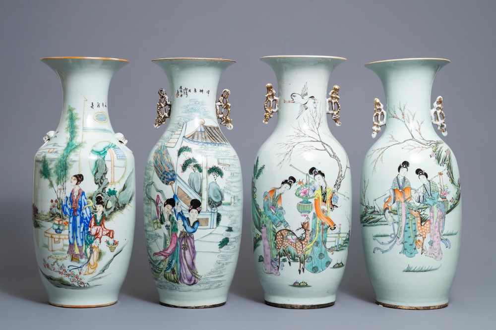 Quatre vases en porcelaine de Chine famille rose, 19/20&egrave;me