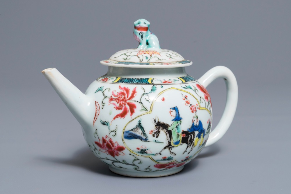 Une th&eacute;i&egrave;re couverte en porcelaine de Chine famille rose, Yongzheng/Qianlong