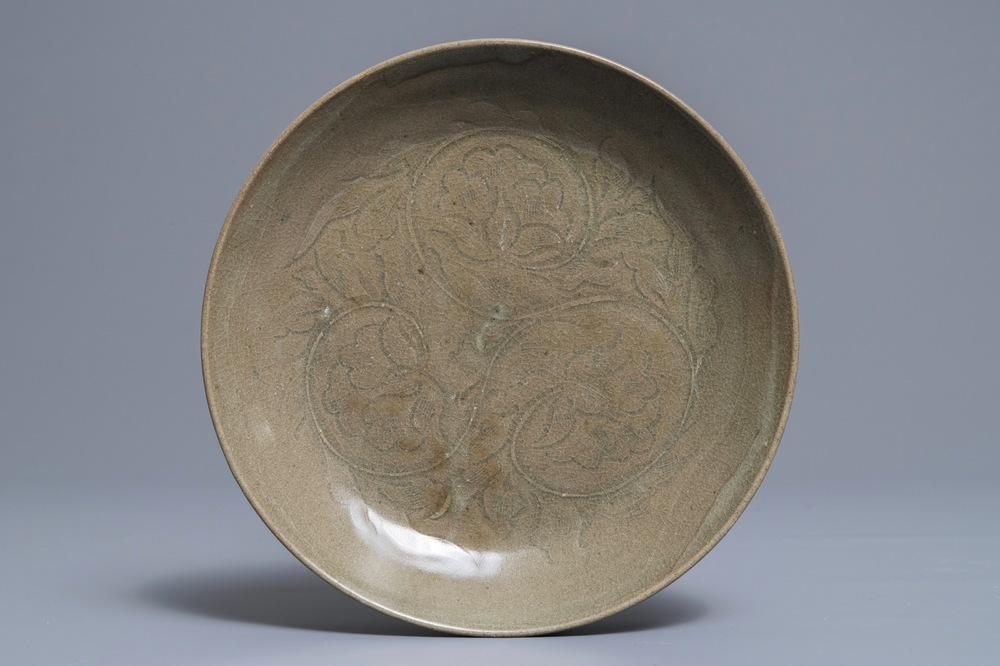 A Chinese carved Yaozhou dish, probably Song