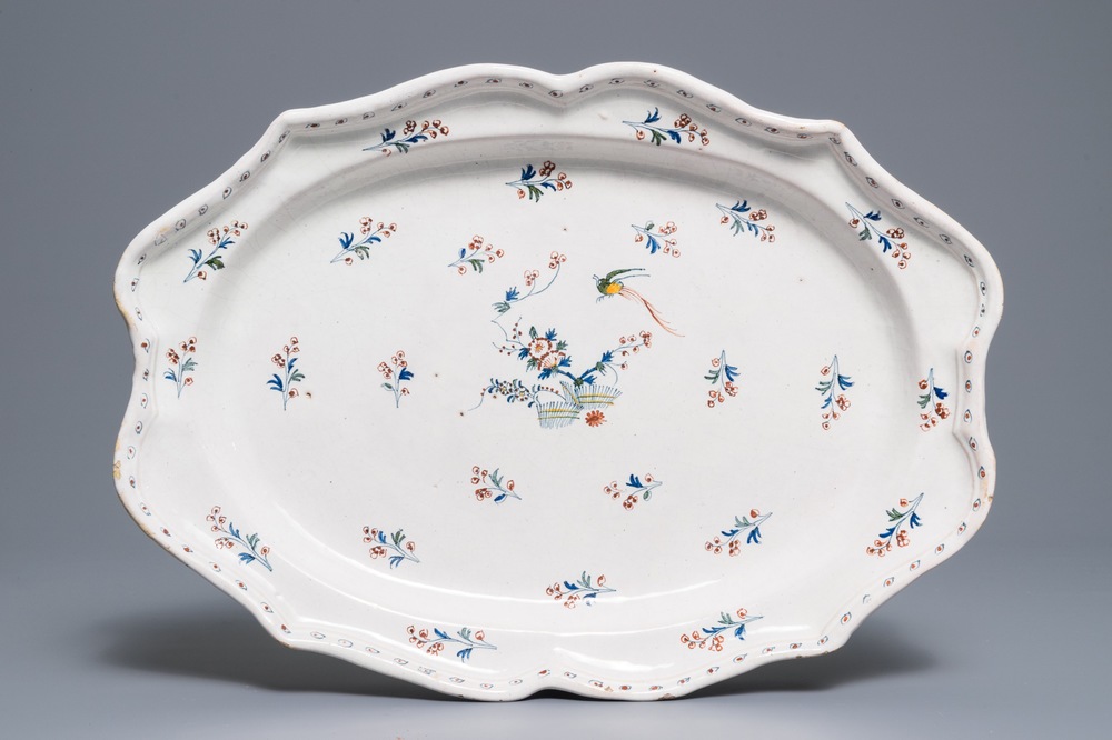 A large oval Brussels faience '&agrave; la haie fleurie' dish, 18th C.