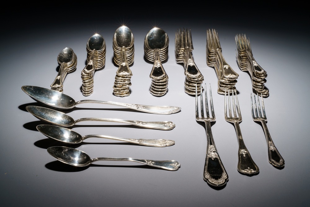 A German silver flatware service, 20th C.