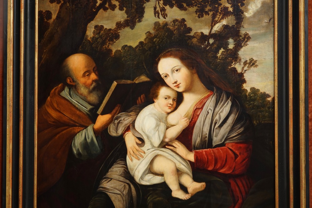 Suiveur de Hendrick van Balen, &eacute;cole anversoise: La sainte famille, huile sur panneau, 16/17&egrave;me