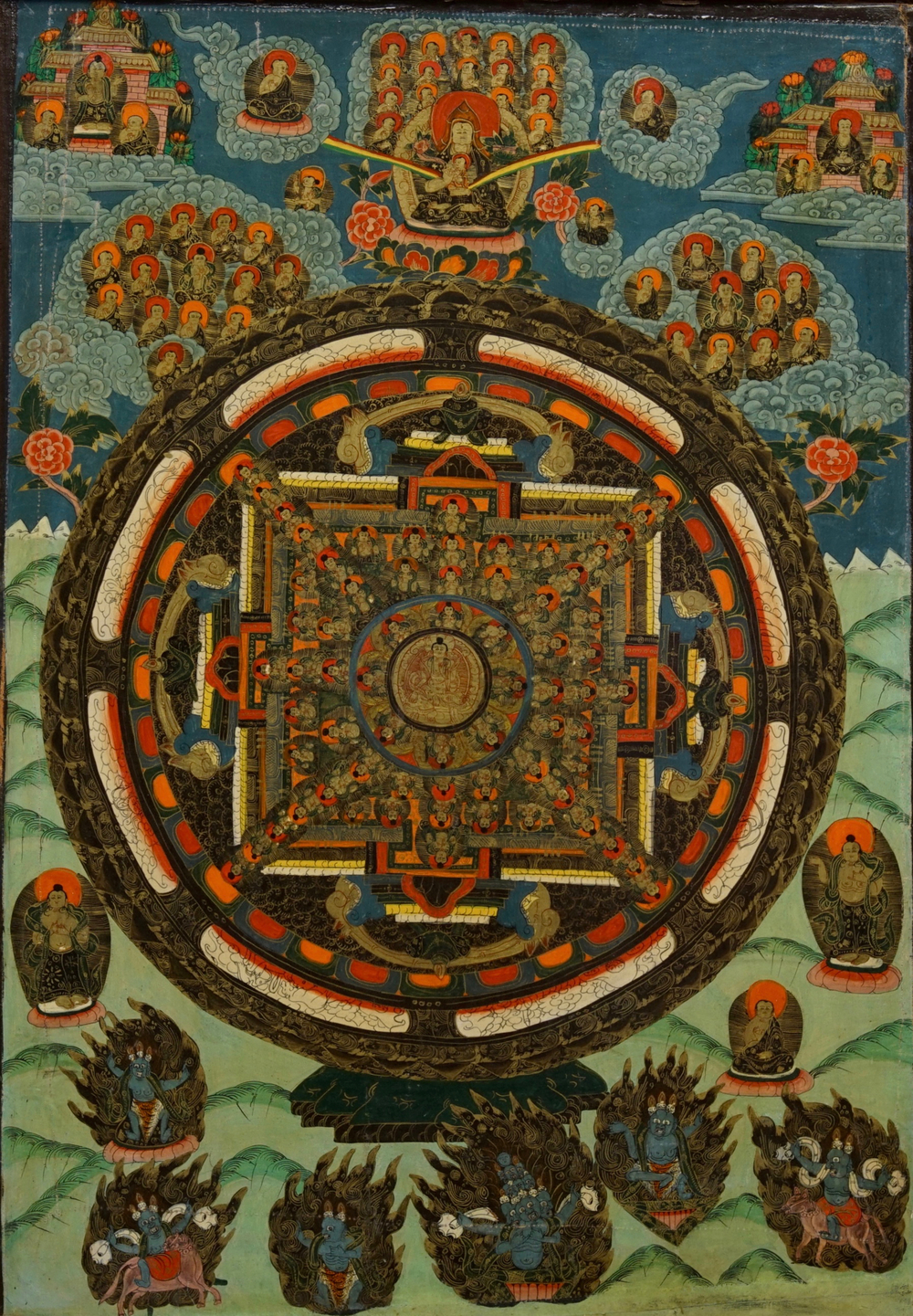 Een 'mandala' thangka, Tibet of Nepal, 19/20e eeuw