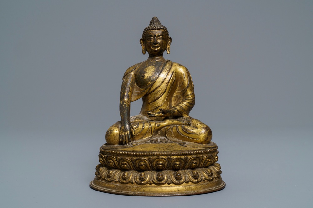 A gilt bronze figure of Buddha Shakyamuni, Tibet, 15/16th C.