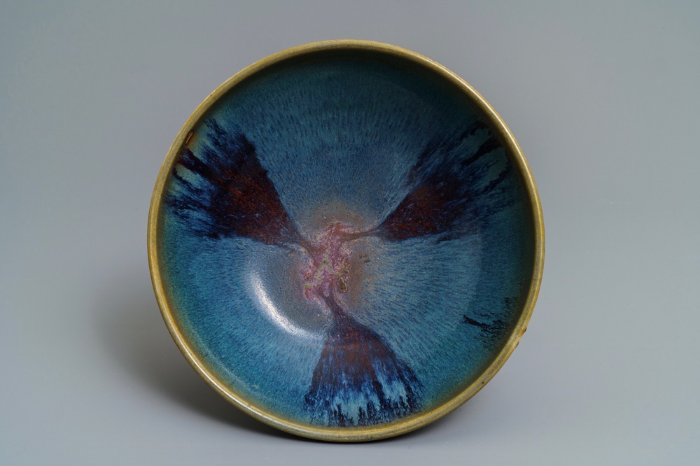 A large Chinese purple-splashed Junyao bowl, Yuan