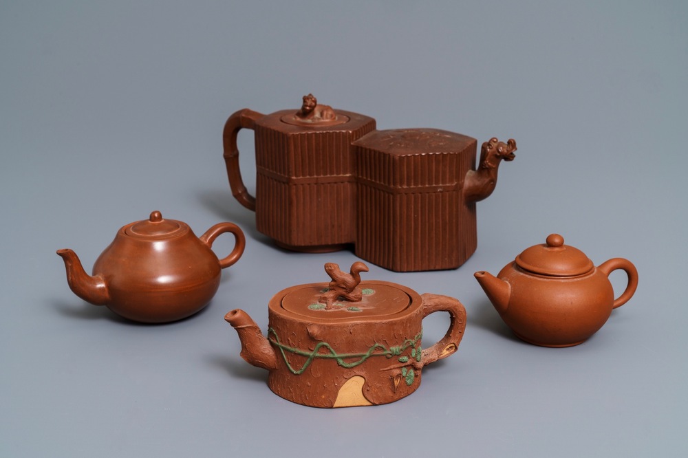 Four Chinese Yixing stoneware teapots and covers, 19/20th C.